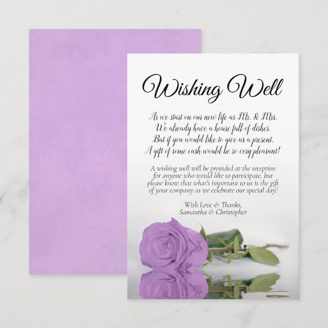 Carte D'accompagnement Lilac Purple Mariage Rose Souhaite Poème Bien (Devant / Derrière)