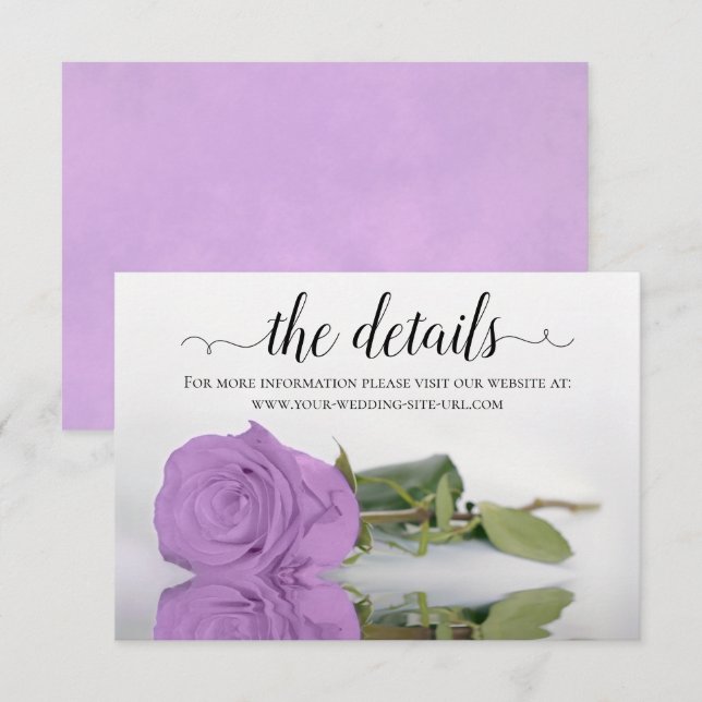 Carte D'accompagnement Lilac Purple Rose Elegant Wedding Détails Website (Devant / Derrière)