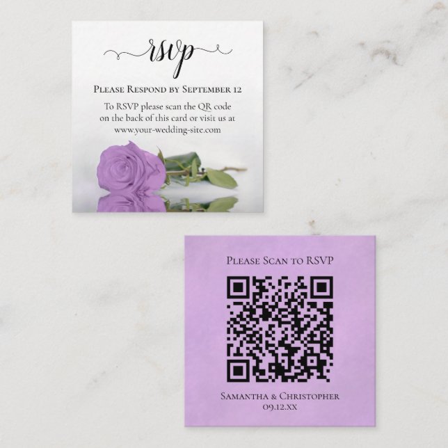 Carte D'accompagnement Lilac Purple Rose Mariage élégant RSVP QR Code (Devant / Derrière)