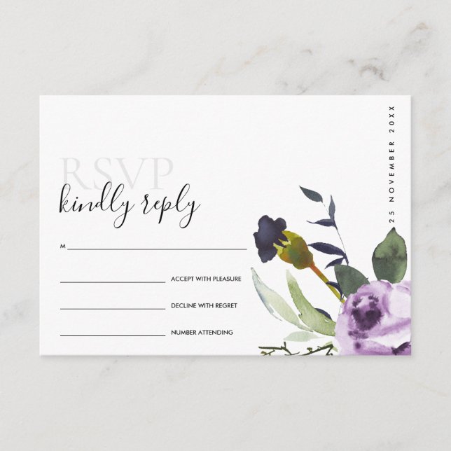 CARTE D'ACCOMPAGNEMENT LILAC PURPLE ROSE PEONCH FLORAL BUNCH MARIAGE RSVP (Devant)
