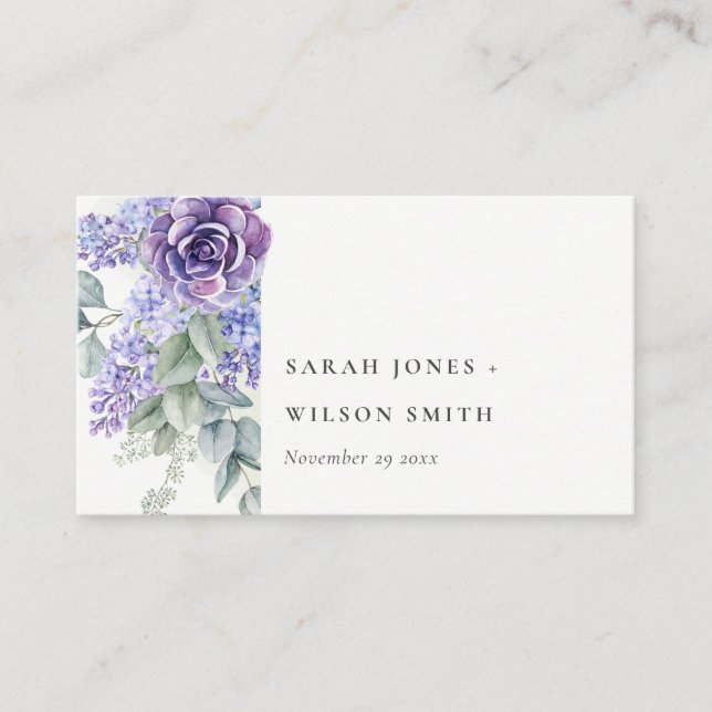 Carte D'accompagnement Lilac Succulent Eucalyptus Foliage Site Mariage (Devant)