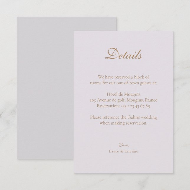 Carte D'accompagnement Lilas doré Élégant Mariage Hôtel Détail (Devant / Derrière)