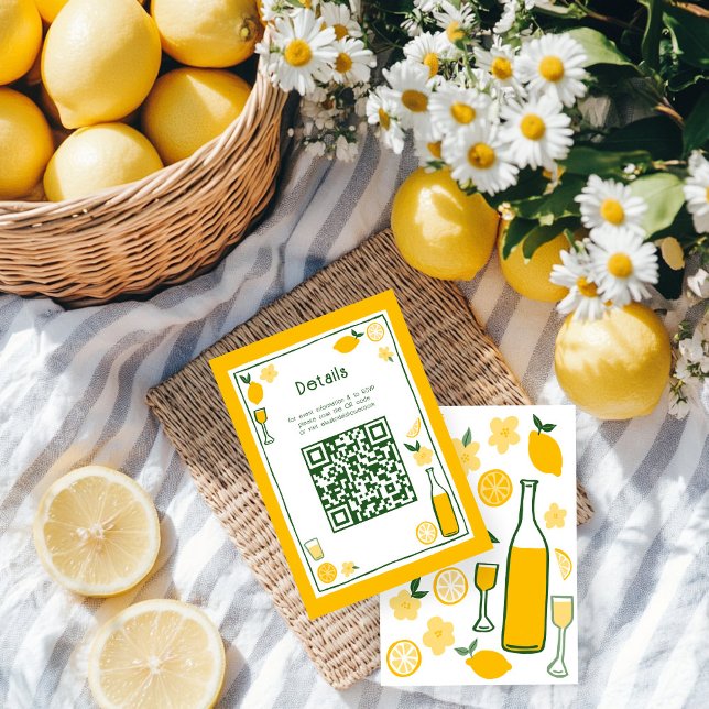 Carte D'accompagnement Limoncello Limonade Mariage personnalisé QR (Limoncello Lemonade Lemons CUSTOM QR Code Cute Bridal Shower Enclosure Card
)