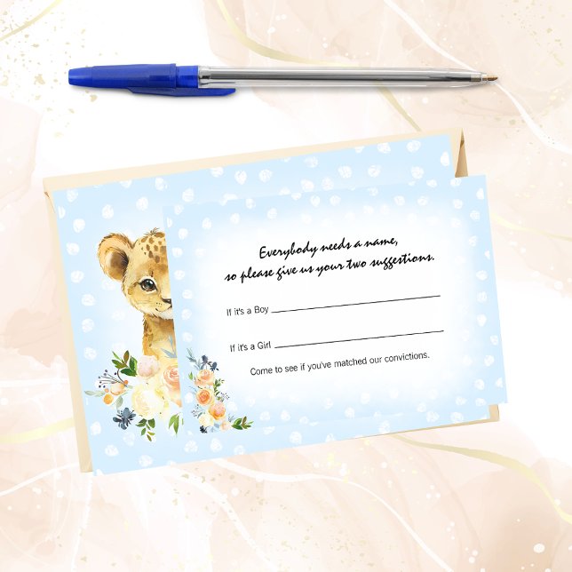 Carte D'accompagnement Lion Cub Blue Baby Name Suggestion Douche Jeu (Créateur téléchargé)