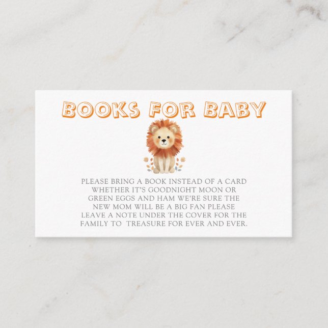 Carte D'accompagnement Lion mignon avec bandes Livres pour bébé (Devant)