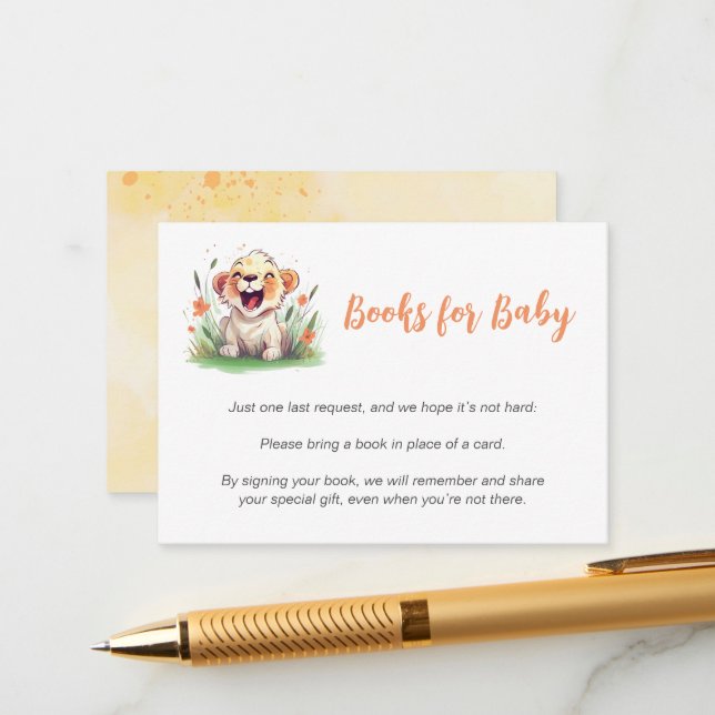 Carte D'accompagnement Lion Theme Baby shower Livres pour bébé (Devant/Arrière en situation)