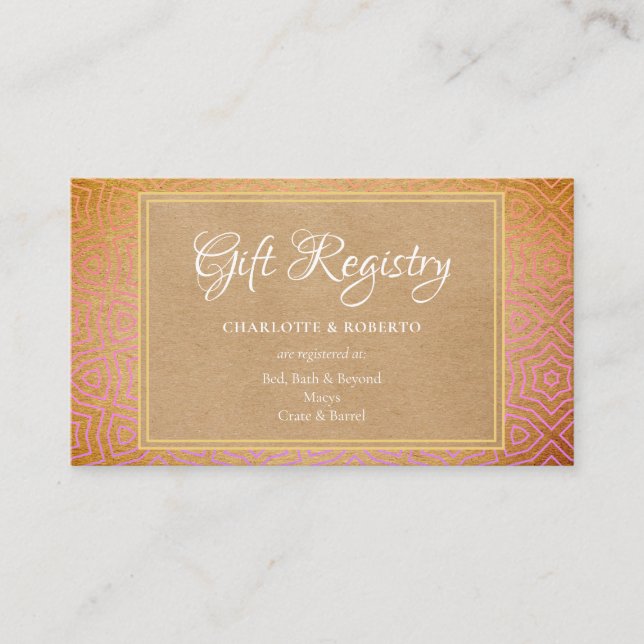 Carte D'accompagnement Liste de mariage chic désert marocain (Devant)