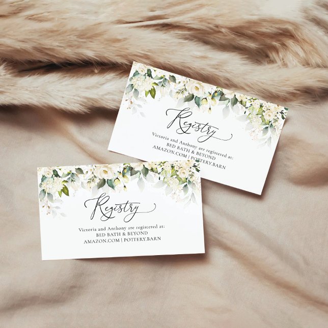 Carte D'accompagnement Liste de mariage Greenery White Roses  (Créateur téléchargé)