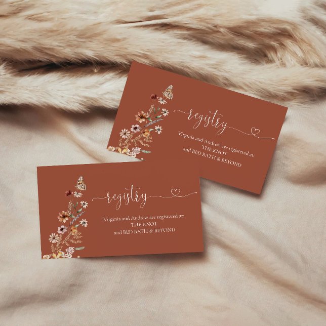 Carte D'accompagnement Liste de mariage Terracotta Tiny Wildflower Bridal (Créateur téléchargé)