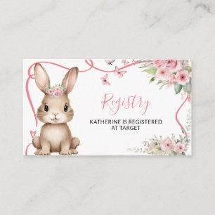 Carte D'accompagnement Liste de naissance Baby Shower Fille Lapin Mignon 