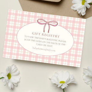 Carte D'accompagnement Liste de naissance bébé fille carreaux rose 