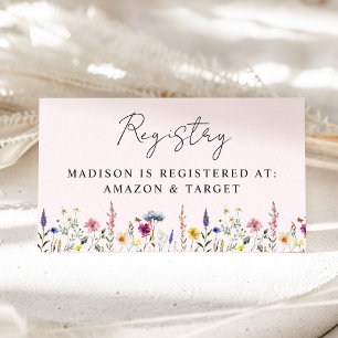 Carte D'accompagnement Liste de naissance Élégante Fleur des champs Rose