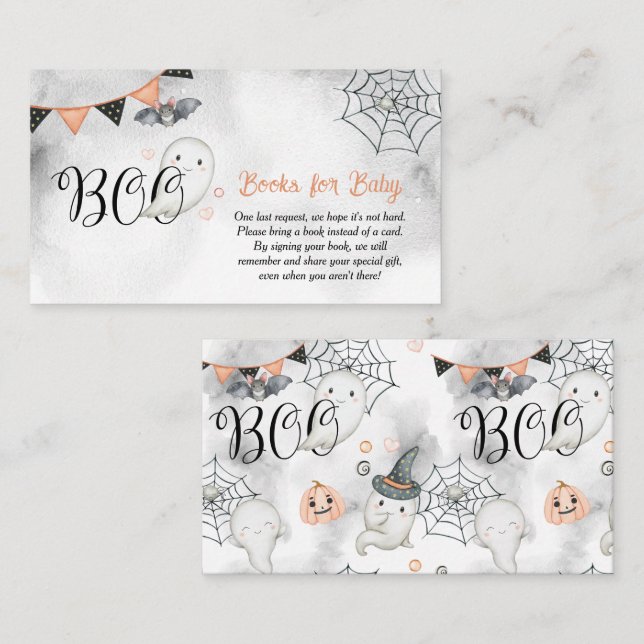 Carte D'accompagnement Little Boo Ghost Automne Baby showers Livres pour  (Devant / Derrière)