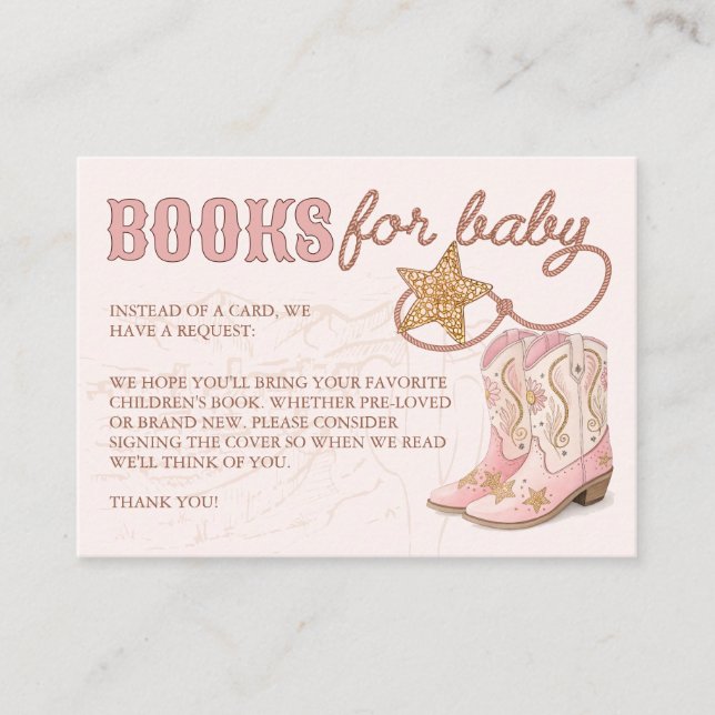 Carte D'accompagnement Little Cowgirl Baby shower rose Livres pour bébé (Devant)