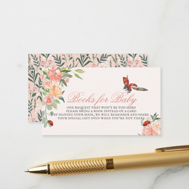 Carte D'accompagnement Little Lady Ladybug Rose demande de Baby shower (Devant/Arrière en situation)