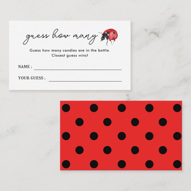 Carte D'accompagnement Little Ladybug Baby shower Devine Combien De Jeu (Devant / Derrière)