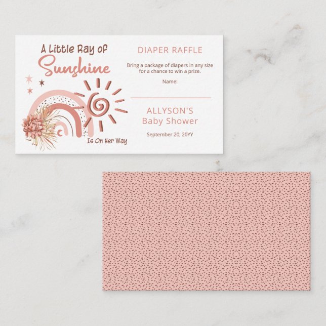Carte D'accompagnement Little Ray of Sunshine Baby shower Déchets Raffle (Devant / Derrière)