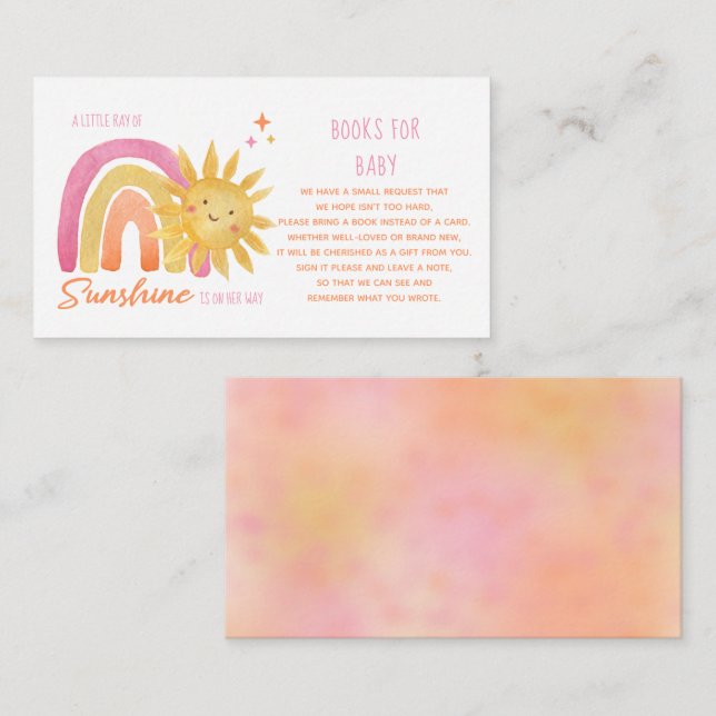 Carte D'accompagnement Little Ray of Sunshine Baby shower Livres pour béb (Devant / Derrière)