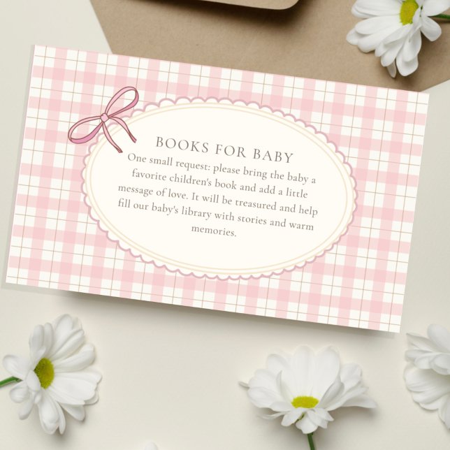 Carte D'accompagnement Livre à carreaux rose pour bébé fille | Petit pous (Créateur téléchargé)