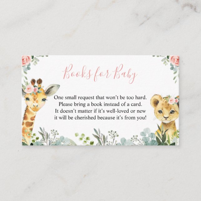 Carte D'accompagnement Livre de Baby shower animal pour filles Safari pou (Devant)