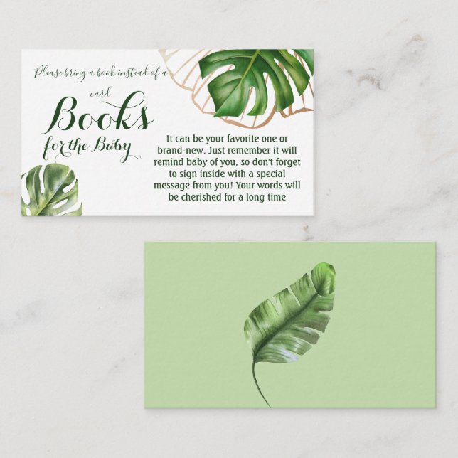 Carte D'accompagnement Livre de Baby shower de feuilles vertes pour bébé (Devant / Derrière)