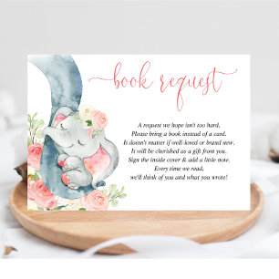 Carte D'accompagnement Livre de baby shower de fille éléphant au lieu de 
