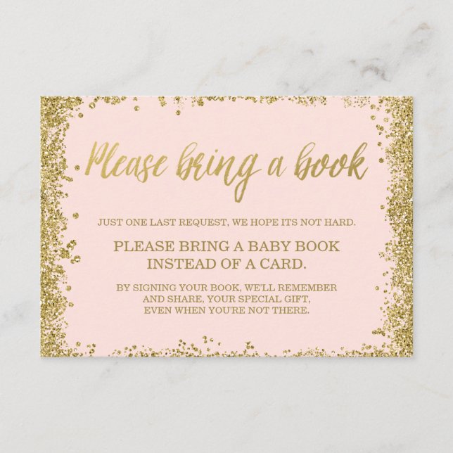 Carte D'accompagnement Livre de Baby shower de Parties scintillant Blush  (Devant)