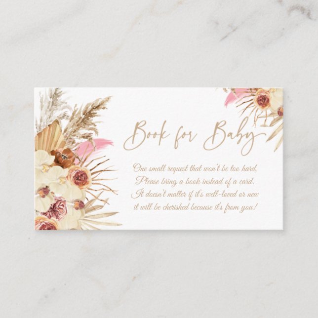 Carte D'accompagnement Livre de Baby shower en herbe Pampas modifiable po (Devant)