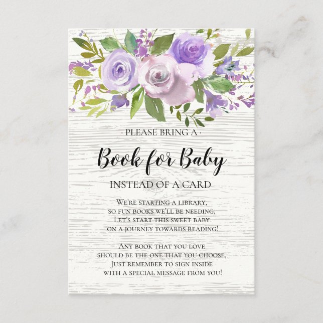 Carte D'accompagnement Livre de Baby shower floral de lavande rustique po (Devant)