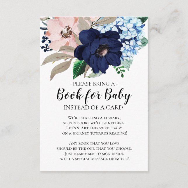 Carte D'accompagnement Livre de Baby shower floral Marine & Blush pour bé (Devant)