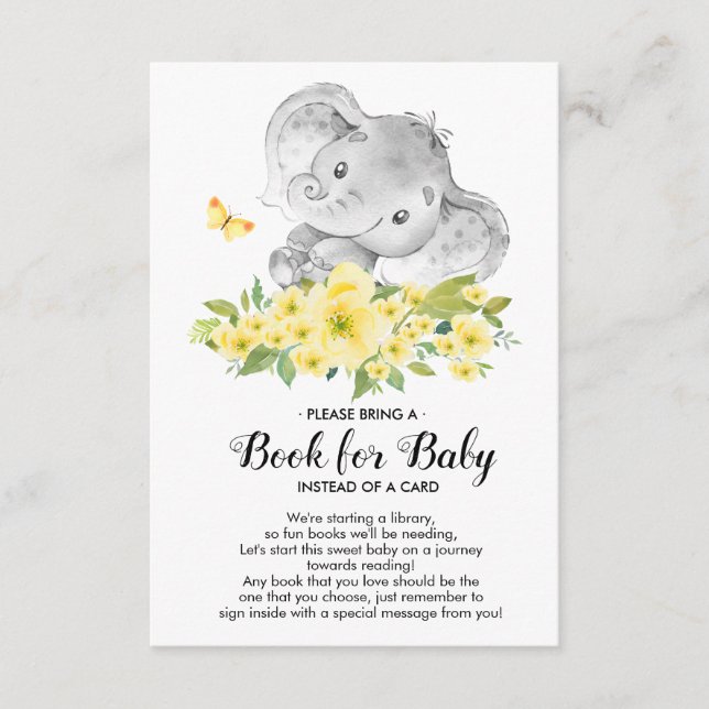 Carte D'accompagnement Livre de Baby shower Neutre Éléphant pour Baby Car (Devant)
