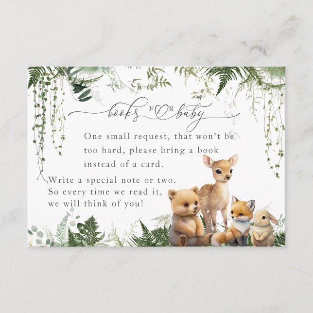 Carte D'accompagnement Livre de Baby shower Neutre sur les animaux forest (Devant)