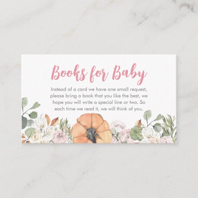 Carte D'accompagnement Livre de Baby shower rose petit Citrouille pour bé (Devant)