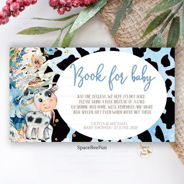Carte D'accompagnement Livre de Baby shower Saint-Vache pour bébé Request (Holy Cow Baby Shower,Boy Boho,book for baby Request,Enclosure Card,Baby Shower ,Boho Baby Shower,Cut)