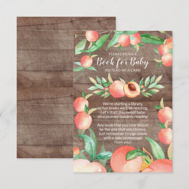 Carte D'accompagnement Livre de Baby shower Sweet Little Peach pour Baby  (Devant / Derrière)