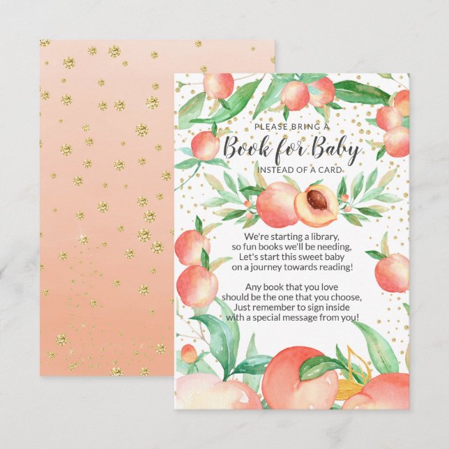 Carte D'accompagnement Livre de Baby shower Sweet Little Peach pour Baby  (Devant / Derrière)