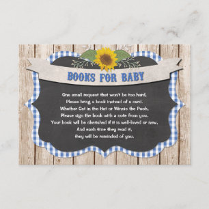 Carte D'accompagnement Livre de tournesol jaune en vichy bleu pour bébé