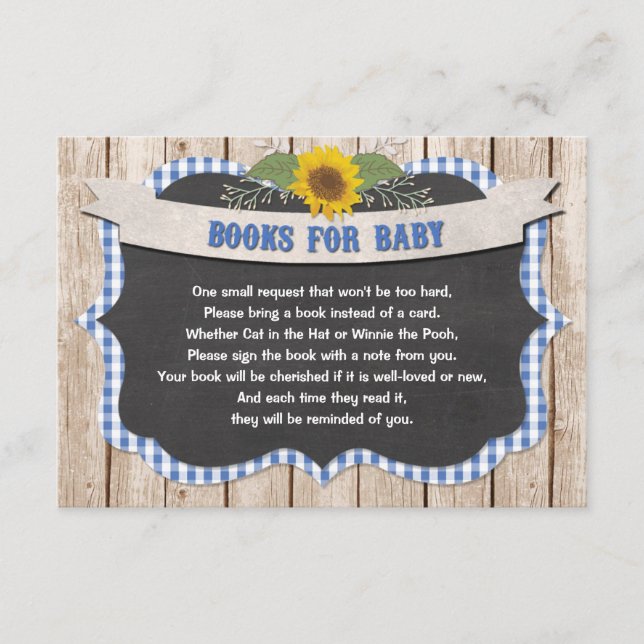Carte D'accompagnement Livre de tournesols bleu en vichy jaune pour bébé (Devant)