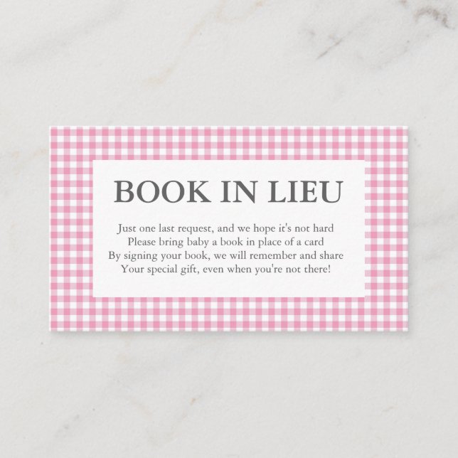 Carte D'accompagnement livre en vichy rose en lieu (Devant)