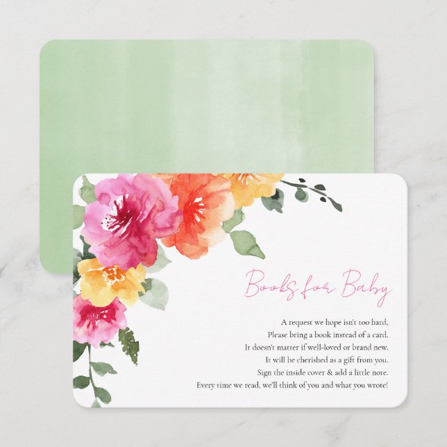 Carte D'accompagnement Livre floral rose orange brillant pour bébé (Devant / Derrière)