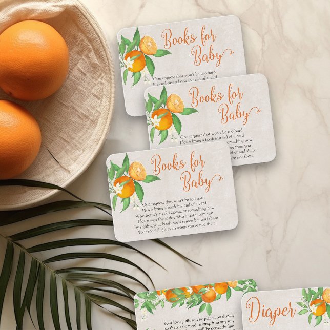 Carte D'accompagnement Livre pour bébé poème Citrus Orange Neutral (Book Request cards from my Citrus Orange Baby Shower collection)
