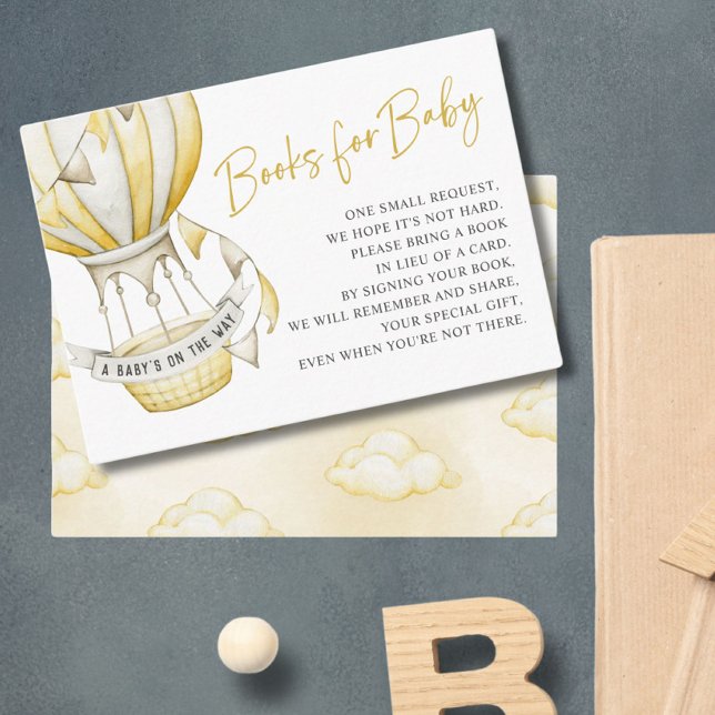 Carte D'accompagnement Livres à ballon à air chaud jaune pour Baby shower (Créateur téléchargé)