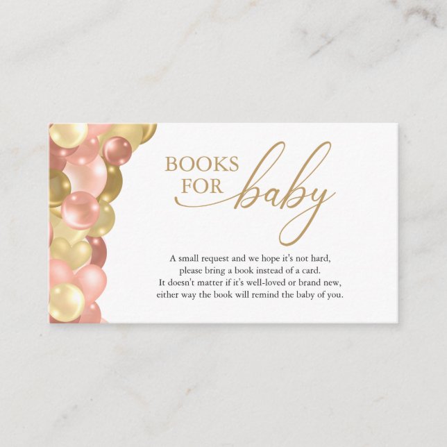 Carte D'accompagnement Livres à ballons rose et or pour bébé (Devant)