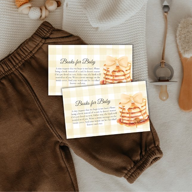 Carte D'accompagnement Livres À Pancake En vichy Jaune Pour Baby shower (Yellow Gingham Bow Pancake Books For Baby Shower Enclosure Card)