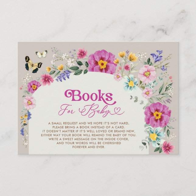 Carte D'accompagnement Livres à papillons fleurs sauvages pour bébé QR Co (Devant)