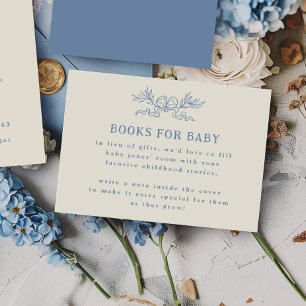 Carte D'accompagnement Livres à ruban botanique bleu pour Baby Shower