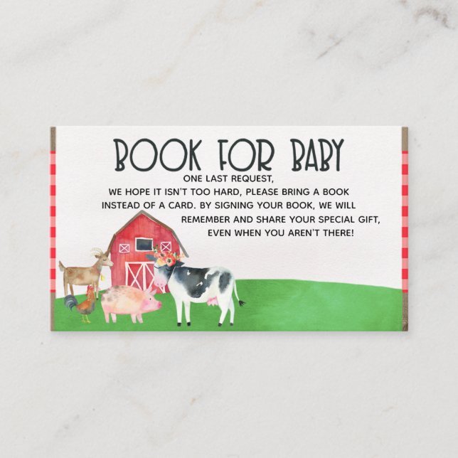 Carte D'accompagnement Livres animaux de ferme pour bébé baby shower inse (Devant)