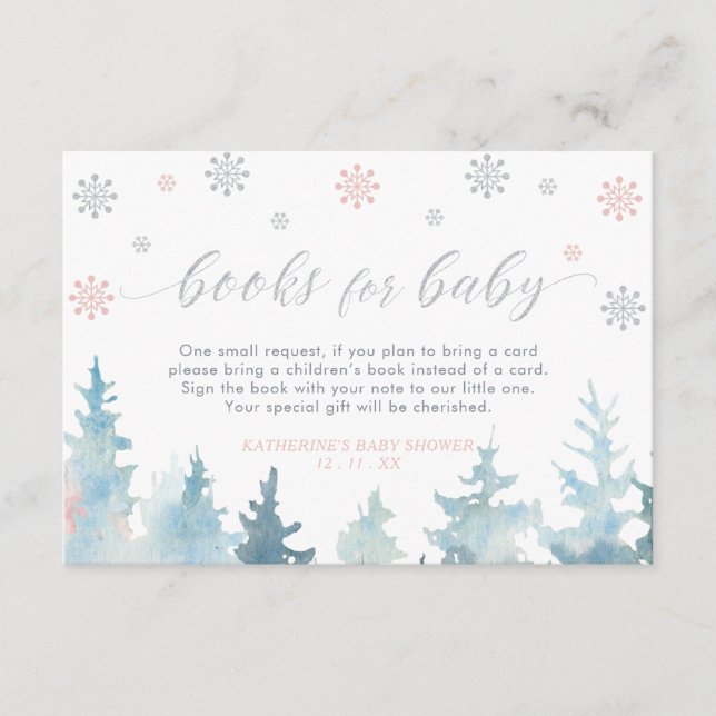 Carte D'accompagnement Livres Argent & Pink Winter Wonderland pour bébé (Devant)