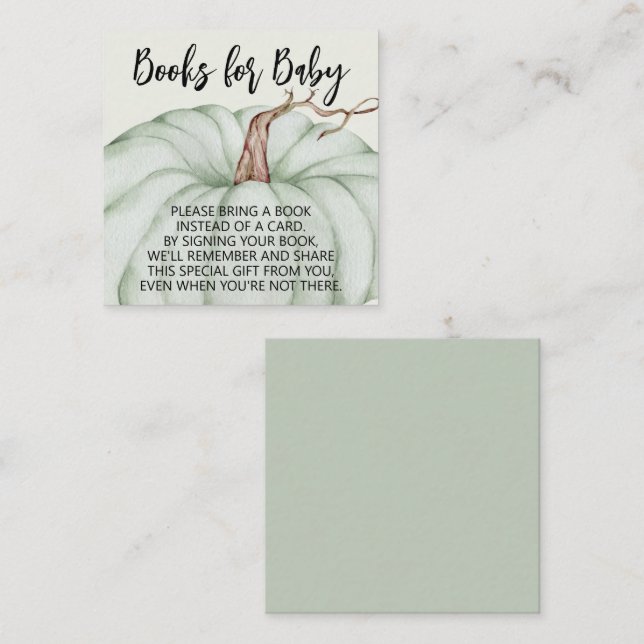 Carte D'accompagnement Livres Baby showers Citrouilles verts pour bébé (Devant / Derrière)