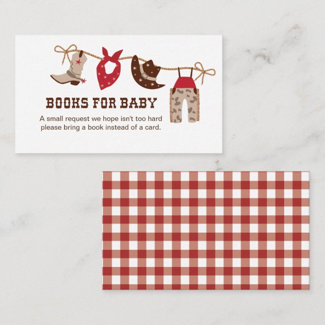 Carte D'accompagnement Livres Baby showers Cowboy pour boîtier bébé (Devant / Derrière)